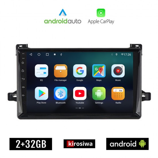 KIROSIWA TOYOTA PRIUS (μετά το 2016) Android οθόνη αυτοκίνητου 2GB με GPS WI-FI (ηχοσύστημα αφής 9 ιντσών OEM Android Auto Apple Carplay Youtube Playstore MP3 USB Radio Bluetooth Mirrorlink εργοστασιακή, 4x60W, AUX)