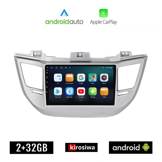 KIROSIWA HYUNDAI TUCSON 2015-2019 Android οθόνη αυτοκίνητου με GPS WI-FI 2GB (ηχοσύστημα αφής 9 ιντσών OEM Android Auto Apple Carplay Youtube Playstore MP3 USB Radio Bluetooth Mirrorlink εργοστασιακή, 4x60W, AUX)