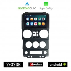 KIROSIWA JEEP WRANGLER (2006 - 2011) Android οθόνη αυτοκίνητου 2GB με GPS WI-FI (ηχοσύστημα αφής 9" ιντσών OEM Android Auto Apple Carplay Youtube Playstore MP3 USB Radio Bluetooth Mirrorlink εργοστασιακή 4x60W, AUX)