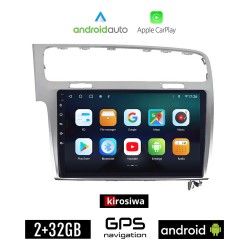 KIROSIWA VOLKSWAGEN VW GOLF 7 (2013 - 2020) Android οθόνη αυτοκίνητου 2GB με GPS WI-FI (ηχοσύστημα αφής 10" ιντσών Android Auto Apple Carplay Youtube Playstore MP3 USB Radio Bluetooth Mirrorlink, 4x60W, ασημί)