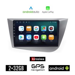 KIROSIWA SEAT LEON (2005-2011) Android οθόνη αυτοκίνητου 2GB με GPS WI-FI (ηχοσύστημα αφής 9" ιντσών OEM Android Auto Apple Carplay Youtube Playstore MP3 USB Radio Bluetooth Mirrorlink εργοστασιακή, 4x60W, AUX, ασημί)