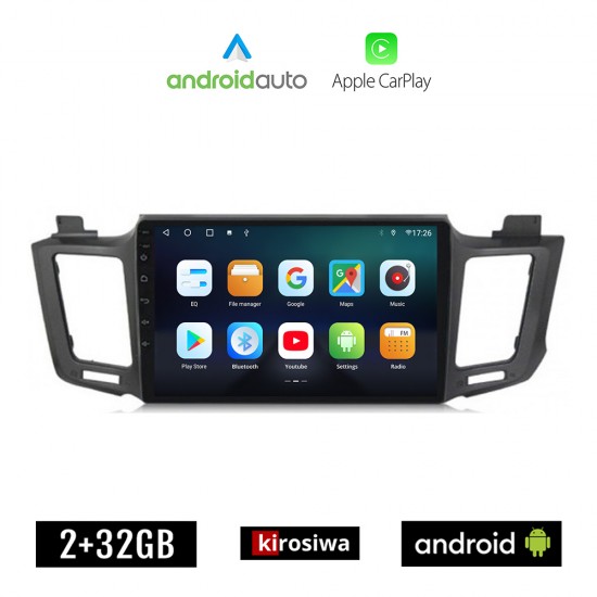 KIROSIWA TOYOTA RAV4 (2013 - 2019) Android οθόνη αυτοκίνητου 2GB με GPS WI-FI (ηχοσύστημα αφής 10 ιντσών OEM Android Auto Apple Carplay RAV 4 Youtube Playstore MP3 USB Radio Bluetooth Mirrorlink εργοστασιακή, 4 x 60W)