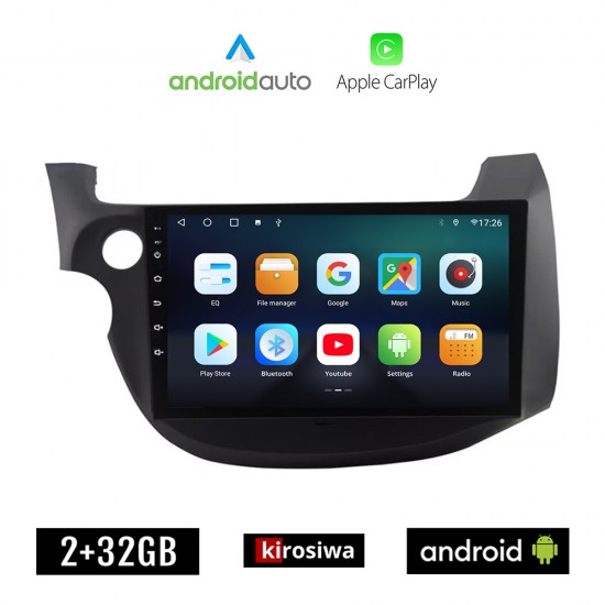 KIROSIWA HONDA JAZZ (2008 - 2012) Android οθόνη αυτοκίνητου 2GB με GPS WI-FI (ηχοσύστημα αφής 10 ιντσών OEM Android Auto Apple Carplay Youtube Playstore MP3 USB Radio Bluetooth Mirrorlink εργοστασιακή, 4x60W, AUX)
