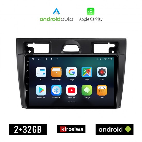 KIROSIWA FORD FIESTA (2006-2008) Android οθόνη αυτοκίνητου 2GB με GPS WI-FI (ηχοσύστημα αφής 9 ιντσών OEM Android Auto Apple Carplay Youtube Playstore MP3 USB Radio Bluetooth Mirrorlink  εργοστασιακή, 4x60W, AUX)