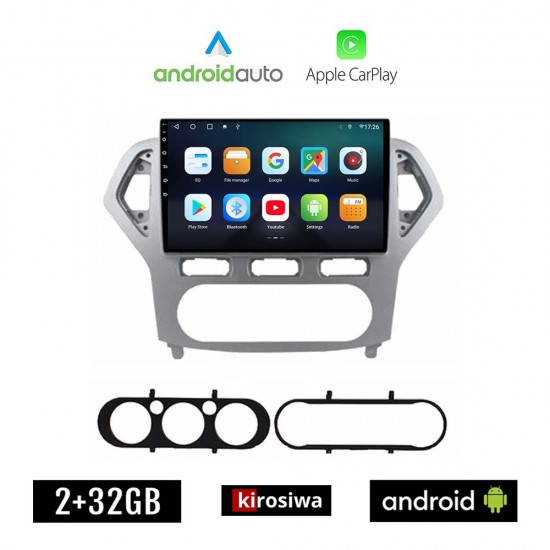 KIROSIWA FORD MONDEO (2007 - 2010) Android οθόνη αυτοκίνητου 2GB με GPS WI-FI (ηχοσύστημα αφής 10 ιντσών OEM Android Auto Apple Carplay Youtube Playstore MP3 USB Radio Bluetooth Mirrorlink εργοστασιακή, 4x60W, AUX)