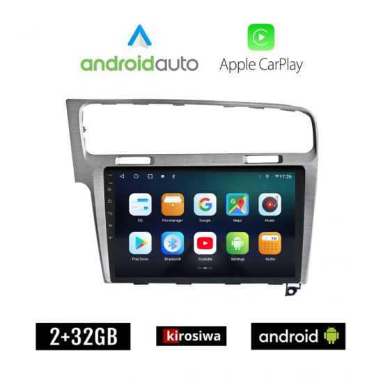 KIROSIWA VOLKSWAGEN VW GOLF 7 (μετά το 2013) Android οθόνη αυτοκίνητου 2GB με GPS WI-FI (ηχοσύστημα αφής 10 ιντσών OEM Android Auto Apple Carplay Youtube Playstore MP3 USB Radio Bluetooth Mirrorlink, 4x60W, ασημί)