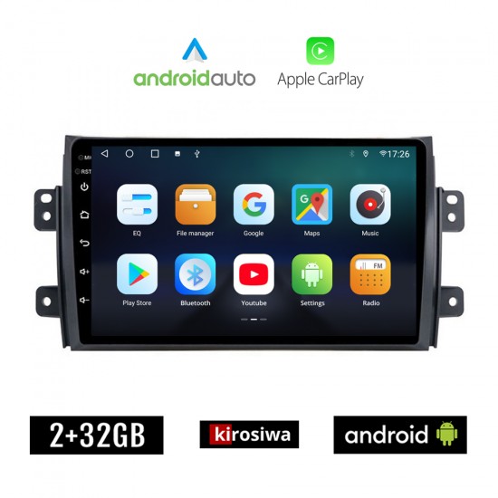 KIROSIWA SUZUKI SX4 (2005-2013) Android οθόνη αυτοκίνητου 2GB με GPS WI-FI (ηχοσύστημα αφής 9 ιντσών OEM Android Auto Apple Carplay Youtube Playstore MP3 USB Radio Bluetooth Mirrorlink εργοστασιακή, AUX, 4x60W)