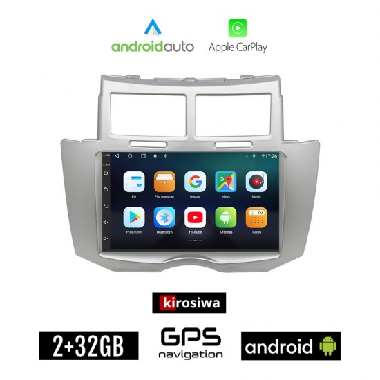 KIROSIWA TOYOTA YARIS (2006 - 2010) Android οθόνη αυτοκίνητου 2GB με GPS WI-FI (ηχοσύστημα αφής 7 ιντσών Android Auto Apple Carplay Youtube Playstore MP3 USB Radio Bluetooth Mirrorlink εργοστασιακή, 4x60W, AUX)