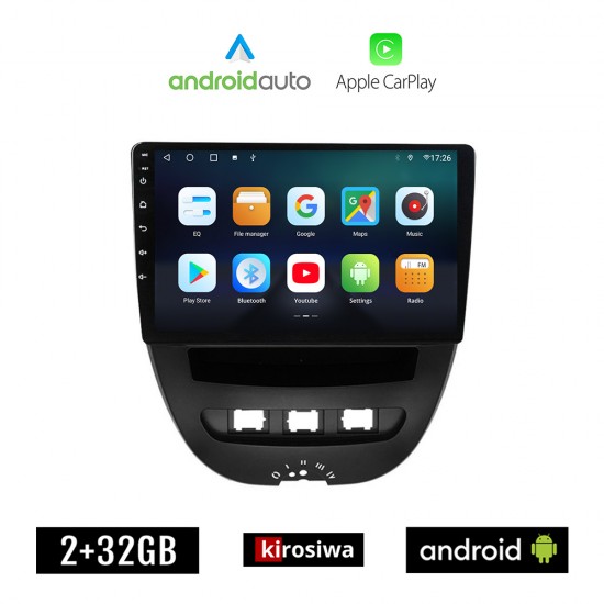 KIROSIWA TOYOTA AYGO (2005 - 2014) Android οθόνη αυτοκίνητου 2GB με GPS WI-FI (ηχοσύστημα αφής 10 ιντσών OEM Android Auto Apple Carplay Youtube Playstore MP3 USB Radio Bluetooth Mirrorlink εργοστασιακή 4x60W spotify)