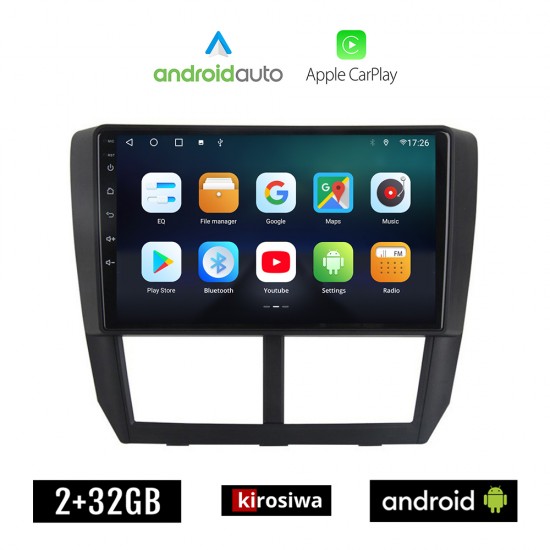 KIROSIWA SUBARU FORESTER (2008-2013) Android οθόνη αυτοκίνητου 2GB με GPS WI-FI (ηχοσύστημα αφής 9 ιντσών OEM Android Auto Apple Carplay Youtube Playstore MP3 USB Radio Bluetooth Mirrorlink εργοστασιακή, 4x60W, AUX)