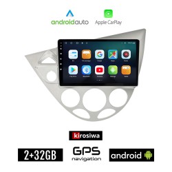 KIROSIWA FORD FOCUS (1998 - 2004) Android οθόνη αυτοκίνητου 2GB με GPS WI-FI (ηχοσύστημα αφής 9" ιντσών Android Auto Apple Carplay Youtube Playstore MP3 USB Radio Bluetooth Mirrorlink εργοστασιακή 4x60W, AUX, ασημί)