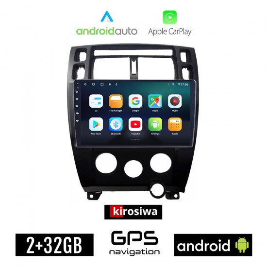 KIROSIWA HYUNDAI TUCSON (2004 - 2010) A/C Android οθόνη αυτοκίνητου 2GB με GPS WI-FI (ηχοσύστημα αφής 10 ιντσών OEM Android Auto Apple Carplay Youtube Playstore MP3 USB Radio Bluetooth Mirrorlink εργοστασιακή, 4x60W, AUX, μαύρο)