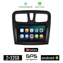 KIROSIWA DACIA LOGAN (2012 - 2019) Android οθόνη αυτοκίνητου 2GB με GPS WI-FI (ηχοσύστημα αφής 9" ιντσών Android Auto Apple Carplay Youtube Playstore MP3 USB Radio Bluetooth Mirrorlink εργοστασιακή, 4x60W, AUX)