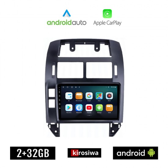 KIROSIWA VOLKSWAGEN VW POLO (2002-2009) Android οθόνη αυτοκίνητου 2GB με GPS WI-FI (ηχοσύστημα αφής 9 ιντσών OEM Android Auto Apple Carplay Youtube Playstore MP3 USB Radio Bluetooth Mirrorlink, 4x60W, AUX)