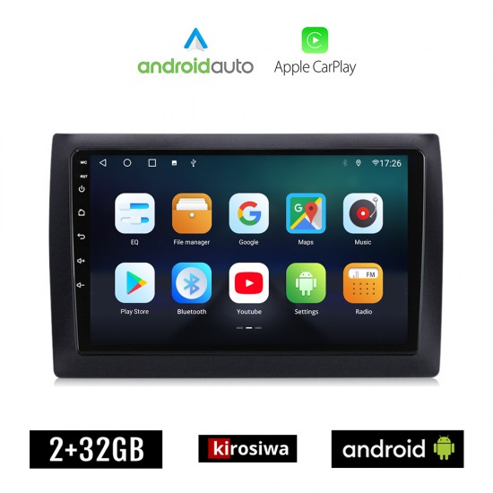 KIROSIWA FIAT STILO (2001-2008) Android οθόνη αυτοκίνητου 2GB με GPS WI-FI (ηχοσύστημα αφής 9 ιντσών OEM Android Auto Apple Carplay Youtube Playstore MP3 USB Radio Bluetooth Mirrorlink εργοστασιακή, 4x60W, AUX)