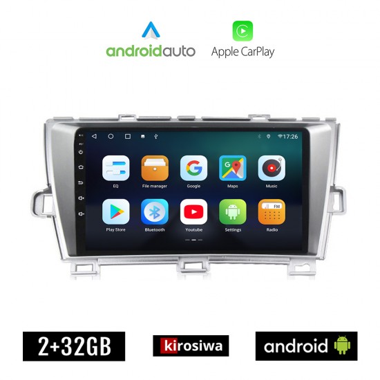 KIROSIWA TOYOTA PRIUS (2009 - 2015) Android οθόνη αυτοκίνητου 2GB με GPS WI-FI (ηχοσύστημα αφής 9 ιντσών OEM Android Auto Apple Carplay Youtube Playstore MP3 USB Radio Bluetooth Mirrorlink εργοστασιακή, 4 x 60W, AUX)