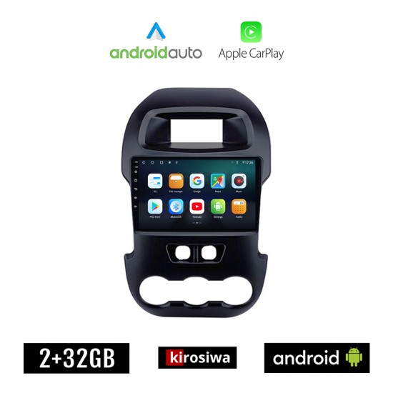 KIROSIWA FORD RANGER 2011-2015 Android οθόνη αυτοκίνητου 2GB με GPS WI-FI (ηχοσύστημα αφής 9 ιντσών OEM Android Auto Apple Carplay Youtube Playstore MP3 USB Radio Bluetooth Mirrorlink εργοστασιακή, 4x60W, AUX)