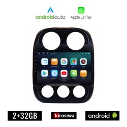 KIROSIWA JEEP COMPASS 2009-2016 Android οθόνη αυτοκίνητου 2GB με GPS WI-FI (ηχοσύστημα αφής 10" ιντσών OEM Android Auto Apple Carplay Youtube Playstore MP3 USB Radio Bluetooth Mirrorlink εργοστασιακή, 4x60W, AUX)