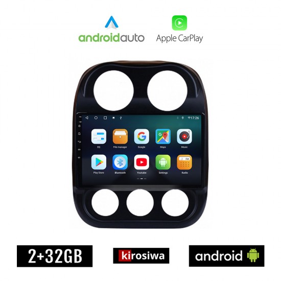 KIROSIWA JEEP COMPASS 2009-2016 Android οθόνη αυτοκίνητου 2GB με GPS WI-FI (ηχοσύστημα αφής 10 ιντσών OEM Android Auto Apple Carplay Youtube Playstore MP3 USB Radio Bluetooth Mirrorlink εργοστασιακή, 4x60W, AUX)