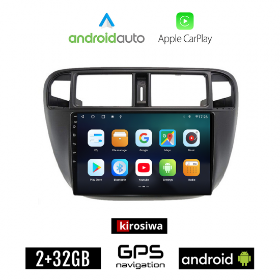 KIROSIWA HONDA CIVIC (1996 - 2000) Android οθόνη αυτοκίνητου 2GB με GPS WI-FI (ηχοσύστημα αφής 9 ιντσών OEM Android Auto Apple Carplay Youtube Playstore MP3 USB Radio Bluetooth Mirrorlink εργοστασιακή, 4x60W, AUX)