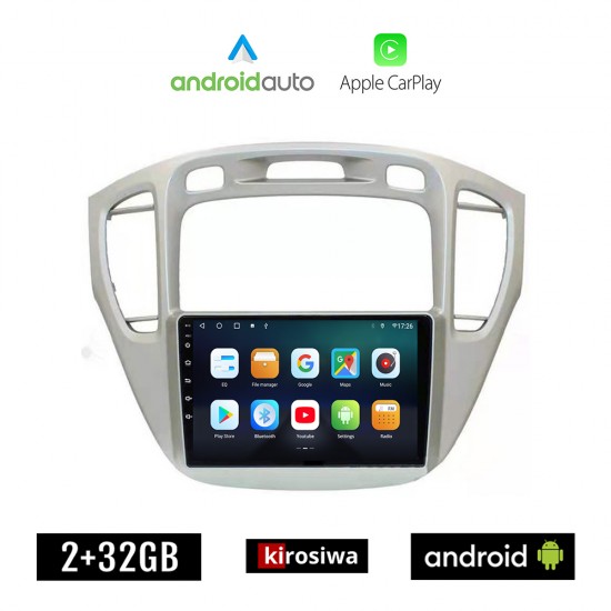 KIROSIWA TOYOTA HIGHLANDER (2002 - 2009) Android οθόνη αυτοκίνητου 2GB με GPS WI-FI (ηχοσύστημα αφής 9 ιντσών OEM Android Auto Apple Carplay Youtube Playstore MP3 USB Radio Bluetooth Mirrorlink εργοστασιακή 4x60W, AUX)