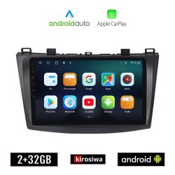 KIROSIWA MAZDA 3 (2009 - 2015) Android οθόνη αυτοκίνητου 2GB με GPS WI-FI (ηχοσύστημα αφής 9" ιντσών OEM Android Auto Apple Carplay Youtube Playstore MP3 USB Radio Bluetooth Mirrorlink εργοστασιακή, 4x60W, AUX)