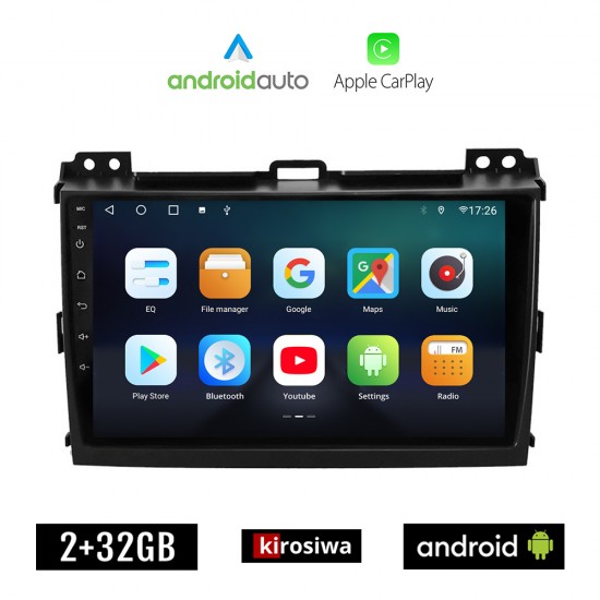 KIROSIWA TOYOTA LAND CRUISER (2003-2009) Android οθόνη αυτοκίνητου 2GB με GPS WI-FI (TOYOTA LANDCRUISER ηχοσύστημα αφής 9 ιντσών Android Auto Apple Carplay Youtube Playstore MP3 USB Bluetooth Mirrorlink εργοστασιακή, 4x60W OEM)