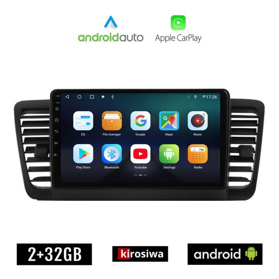 KIROSIWA SUBARU OUTBACK (2002 - 2008) Android οθόνη αυτοκίνητου 2GB με GPS WI-FI (ηχοσύστημα αφής 9 ιντσών OEM Android Auto Apple Carplay Youtube Playstore MP3 USB Radio Bluetooth Mirrorlink εργοστασιακή 4x60W AUX)