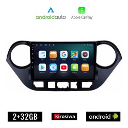 KIROSIWA HYUNDAI i10 (μετά το 2014) Android οθόνη αυτοκίνητου 2GB με GPS WI-FI (ηχοσύστημα αφής 9" ιντσών OEM Android Auto Apple Carplay Youtube Playstore MP3 USB Radio Bluetooth Mirrorlink εργοστασιακή, 4x60W, AUX)