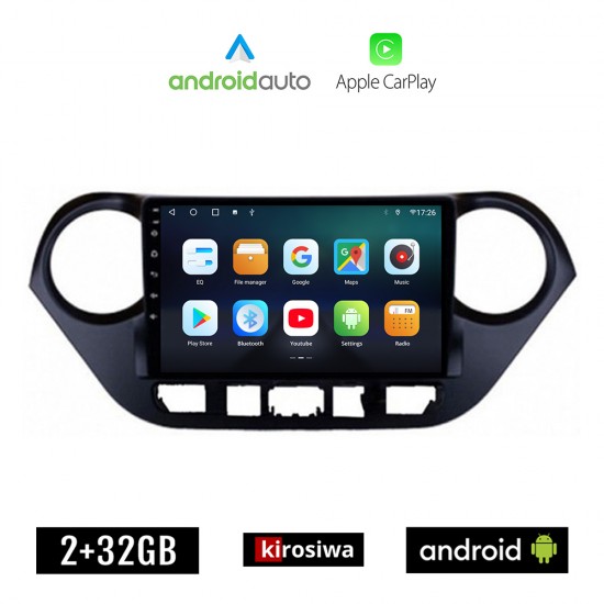 KIROSIWA HYUNDAI i10 (μετά το 2014) Android οθόνη αυτοκίνητου 2GB με GPS WI-FI (ηχοσύστημα αφής 9 ιντσών OEM Android Auto Apple Carplay Youtube Playstore MP3 USB Radio Bluetooth Mirrorlink εργοστασιακή, 4x60W, AUX)