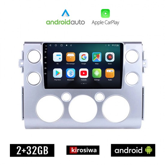 KIROSIWA TOYOTA FJ CRUISER (2007 - 2013) Android οθόνη αυτοκίνητου 2GB με GPS WI-FI (ηχοσύστημα αφής 9 ιντσών OEM Android Auto Apple Carplay Youtube Playstore MP3 USB Radio Bluetooth Mirrorlink εργοστασιακή, 4x60W, AUX)