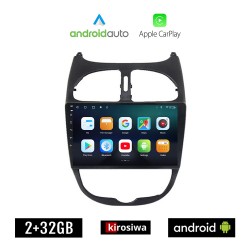 KIROSIWA PEUGEOT 206 (1998 - 2006) Android οθόνη αυτοκίνητου 2GB με GPS WI-FI (ηχοσύστημα αφής 9" ιντσών OEM Android Auto Apple Carplay Youtube Playstore MP3 USB Radio Bluetooth Mirrorlink εργοστασιακή, 4x60W, AUX)