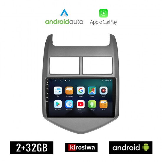 KIROSIWA CHEVROLET AVEO (μετά το 2011) Android οθόνη αυτοκίνητου 2GB με GPS WI-FI (ηχοσύστημα αφής 9 ιντσών OEM Android Auto Apple Carplay Youtube Playstore MP3 USB Radio Bluetooth Mirrorlink εργοστασιακή, 4x60W, AUX)
