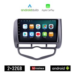 KIROSIWA HONDA JAZZ (2002-2008) CLIMA Android οθόνη αυτοκίνητου 2GB με GPS WI-FI (ηχοσύστημα αφής 9" ιντσών OEM Android Auto Apple Carplay Youtube Playstore MP3 USB Radio Bluetooth Mirrorlink εργοστασιακή, 4x60W, AUX)