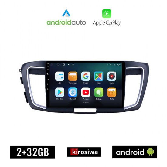 KIROSIWA HONDA ACCORD (2007 - 2013) Android οθόνη αυτοκίνητου 2GB με GPS WI-FI (ηχοσύστημα αφής 9 ιντσών OEM Android Auto Apple Carplay Youtube Playstore MP3 USB Radio Bluetooth Mirrorlink εργοστασιακή, 4x60W, AUX)